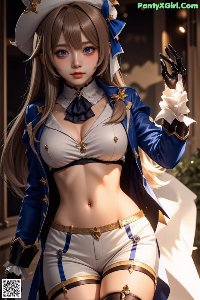 A woman in a sailor outfit is posing for a picture.